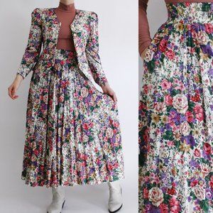 Vintage 80s floral print Cottagecore 2 piece set | high waist skirt & top/jacket